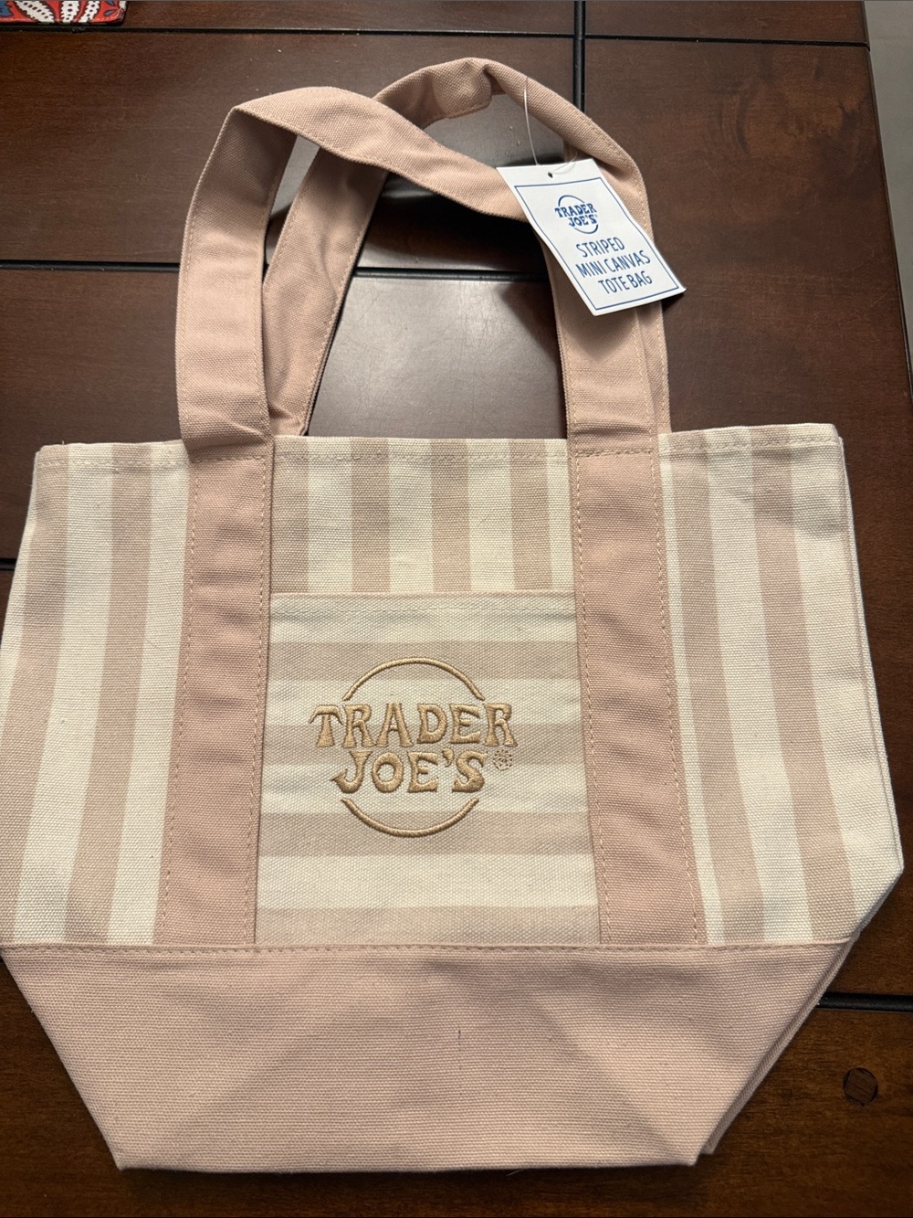 Trader Joe's Beige/Pink Stripe Canvas Tote